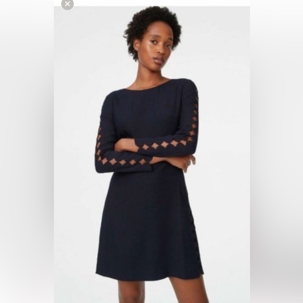 Club Monaco long sleeved shift dress with cutouts in NAVY